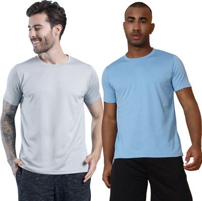 Adorbs Solid Men Round Neck Grey, Blue T-Shirt