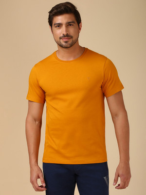 VAN HEUSEN Solid Men Round Neck Orange T-Shirt