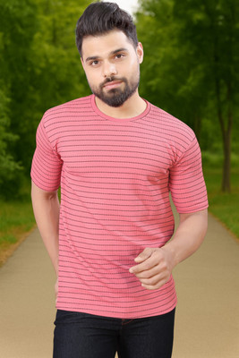 METRONAUT Striped Men Round Neck Pink T-Shirt