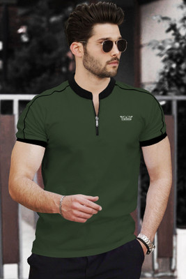 TRIPR Solid Men Round Neck Dark Green T-Shirt