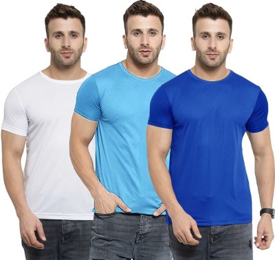 TQH Solid Men Round Neck Light Blue, White, Blue T-Shirt