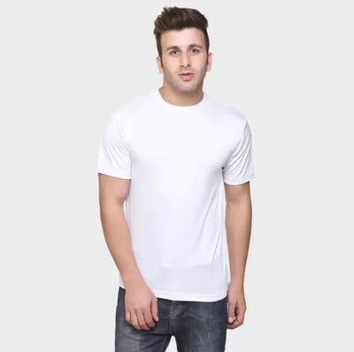 Eyeblink Solid Men Round Neck White T-Shirt