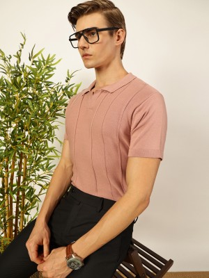 THOMAS SCOTT Striped Men Polo Neck Pink T-Shirt