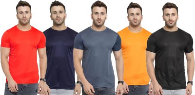 Think Tech Solid Men Round Neck Red, Dark Blue, Grey, Yellow, Black T-Shirt