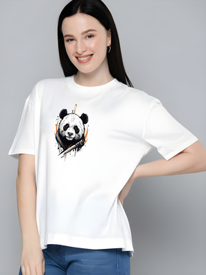 Kaido Printed Women Round Neck White T-Shirt