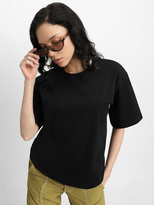 CTC CREATION Solid Women Round Neck Black T-Shirt