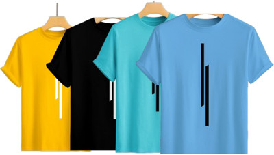 MISTY COLLECTION Printed Men Round Neck Yellow, Black, Light Blue, Light Green T-Shirt