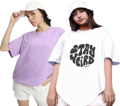 RS FASHION Printed Women Round Neck Purple, White T-Shirt