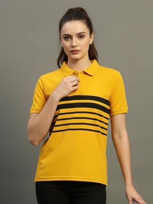 TIMBER HITCH Printed Women Polo Neck Gold T-Shirt