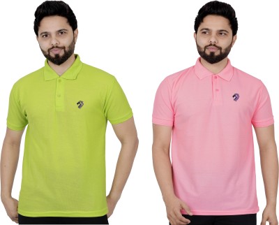 La Milano Solid Men Polo Neck Pink T-Shirt