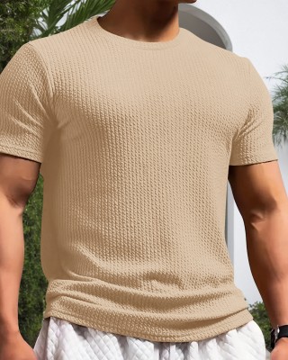 METRONAUT Solid Men Round Neck Beige T-Shirt