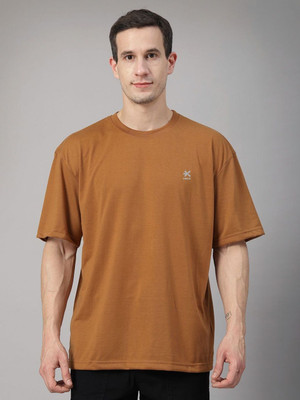 HRX by Hrithik Roshan Solid Men Round Neck Brown T-Shirt