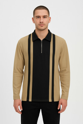 BLUENEXUS Solid Men Polo Neck Brown T-Shirt