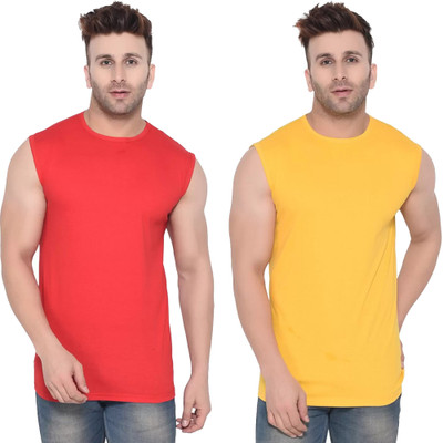 Moordale Fab Solid Men Round Neck Red, Yellow T-Shirt