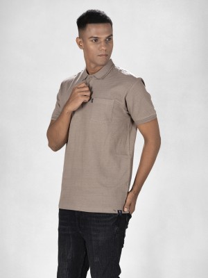 INEGO Solid Men Polo Neck Brown T-Shirt