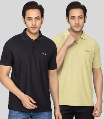 Pyro Spirit Printed Men Polo Neck Black, Light Green T-Shirt