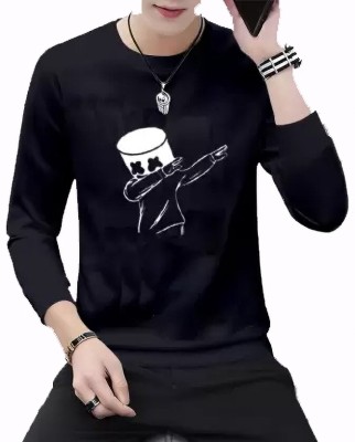 af collection Printed Men Round Neck Black T-Shirt