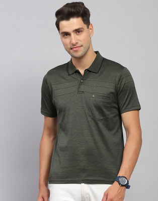 MONTE CARLO Self Design Men Polo Neck Green T-Shirt
