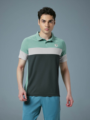 TECHNOSPORT Colorblock Men Polo Neck Green T-Shirt