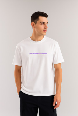 The Korhean Store Printed, Typography Men Round Neck White T-Shirt