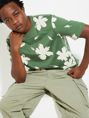 MAX Printed Men Round Neck Green, White T-Shirt