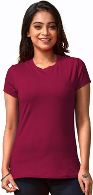 Lyra Solid Women Round Neck Maroon T-Shirt