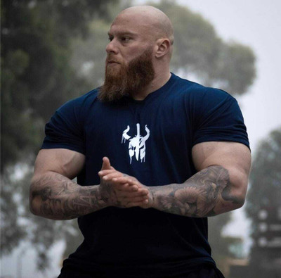 SPOWEARY Printed Men Round Neck Dark Blue T-Shirt