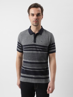 Wrangler Striped Men Polo Neck Blue, Grey T-Shirt