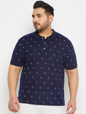 The Million Club Printed Men Polo Neck Navy Blue T-Shirt