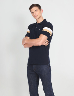 Arrow Sport Solid Men Polo Neck Blue T-Shirt