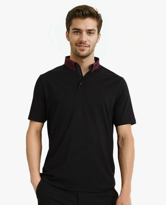RARE RABBIT Solid Men Polo Neck Black T-Shirt