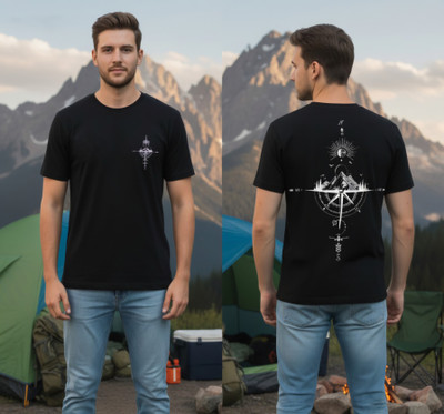 ZeniuZ Graphic Print, Printed, Geometric Print Men Round Neck Black T-Shirt