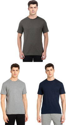 JOCKEY Solid Men Round Neck Dark Green, Grey, Dark Blue T-Shirt