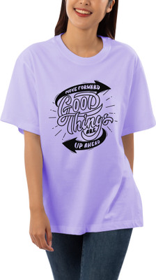 HouseOfCommon Printed, Typography Women Round Neck Purple T-Shirt