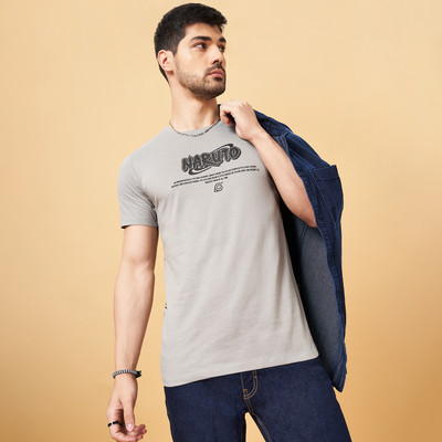 SF Jeans by Pantaloons Solid Men Round Neck Grey T-Shirt