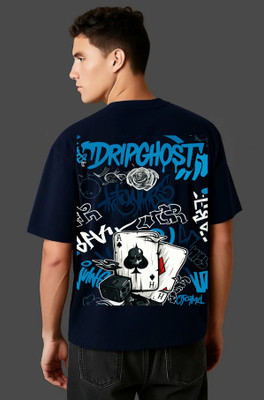 Dripghost Solid Men Round Neck Dark Blue T-Shirt