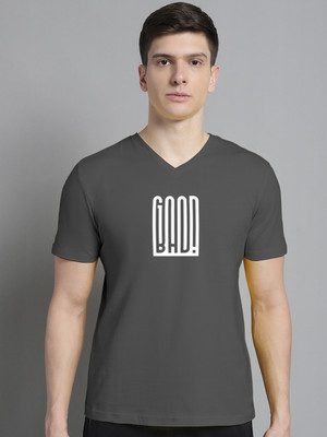 FBAR Typography Men V Neck Grey T-Shirt