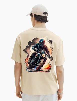 BubbleTwyst Graphic Print Men Round Neck Beige T-Shirt