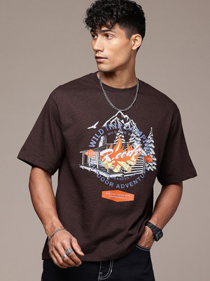 R.Code by The Roadster Life Co. Graphic Print Men Round Neck Brown T-Shirt