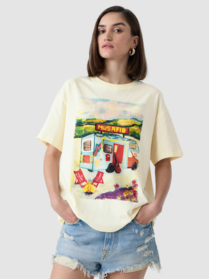 The Souled Store Printed Women Round Neck White T-Shirt