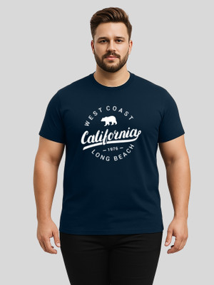 KART BLACK Printed Men Round Neck Navy Blue T-Shirt