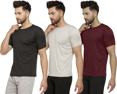 Cruister Solid Men Round Neck Maroon, Grey, Black T-Shirt