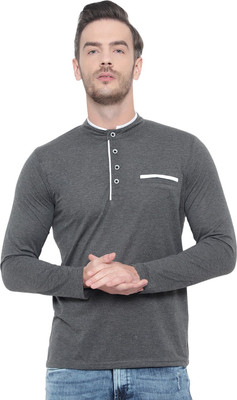 Moordale Fab Solid Men Henley Neck Grey T-Shirt