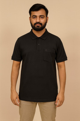 Standard Crafts Solid Men Polo Neck Black T-Shirt
