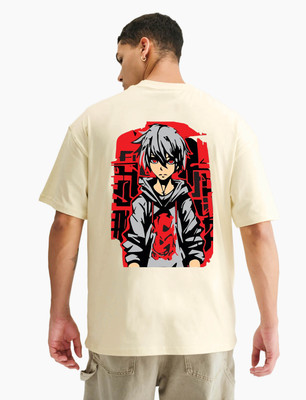 BubbleTwyst Printed Men Round Neck Beige T-Shirt