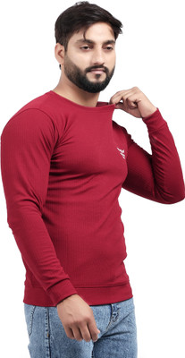 Diamond Fashion Solid Men Crew Neck Maroon T-Shirt