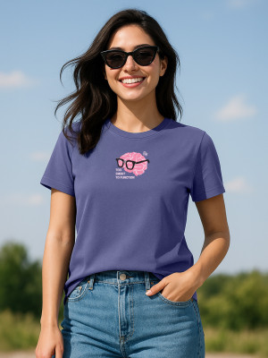 JUNEBERRY Printed Women Round Neck Dark Blue T-Shirt