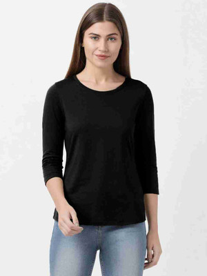 Nilan Tees Wear Solid Women Round Neck Black T-Shirt