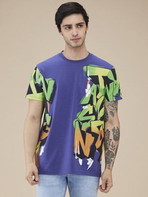 BEING HUMAN Graphic Print Men Round Neck Purple T-Shirt