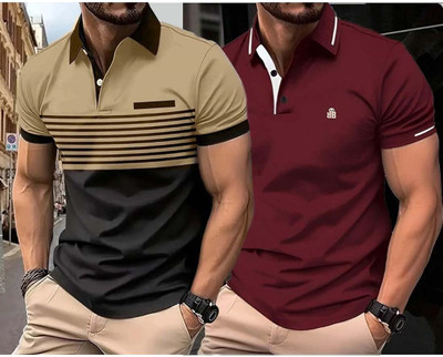 Bliss Bell Solid Men Polo Neck Multicolor T-Shirt